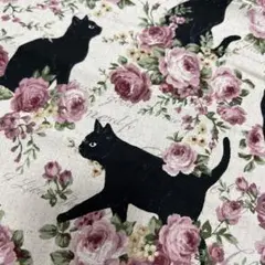 特別価格！黒猫とバラの綿麻生地