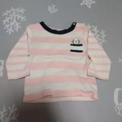 ピンクと白のストライプ長袖Tシャツ 80