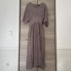 パープル Vネック 五分袖 ワンピース