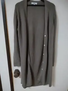 ナチュラルビューティーベーシックグレーのリブ編みロングカーディガン