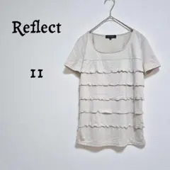リフレクト フリル 半袖Tシャツ ティアード　ライトベージュ　スクエアネック　M