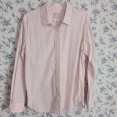 MUJI 長袖 シャツ ピンク ストライプ L