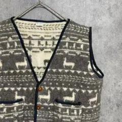 80s vintage エクアドル製　ウールベスト　総柄　アニマル　個性派　A3