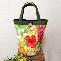 ハワイアンコットン　ハンドメイド　バケツ型トートバッグ