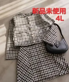 【4L】ラメツイードノーカラーショートジャケット＆スカートセットアップ,クレット