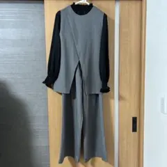 グレー ワイドパンツ セットアップ