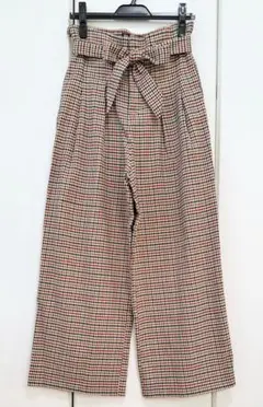 ZARA　ワイドパンツ　マルチチェック　ウエストリボン