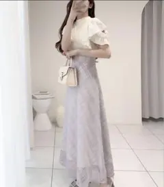 mily bilet ダブルフリル袖チェックレースドッキングワンピース Mサイズ