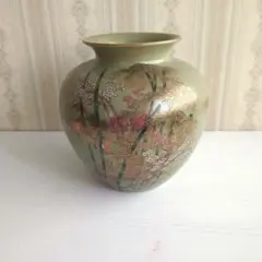 九谷焼 緑色花瓶