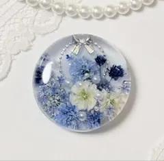 724可憐な♡レジンヘアゴム ブルーブーケ シルバーチェーン＆リボン