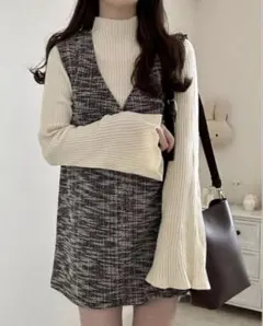 ＊ GRL ツイードVネックミニワンピース ＊