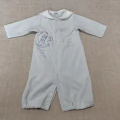 水色 クマのイラストロンパース　50〜70サイズ