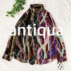 新品タグ付　チェーン柄ブラウス　シャツ　総柄　黒　ボルドー　長袖　アンティカ