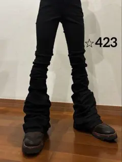 ブラック　フレアデニム　裾だめ　レザー　y2k archive スキニー　裾重ね