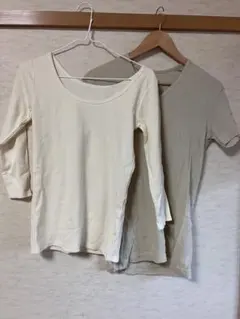 無印良品アイボリー・ベージュ Vネック Tシャツ セット