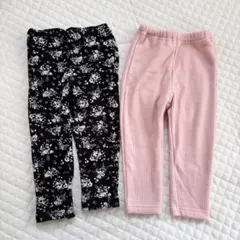ズボンセット　黒　花柄　ピンク コーデュロイ　90cm キッズ　ベビー