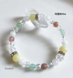 天然石レモンストーン 苺赤針水晶　本水晶　チェコブレスレット ステンレス