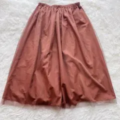 グローバルワーク　チュールロングスカート　ギャザー　ブラウン　L ウエストゴム