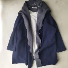 レディース ロペ フード付きカーディガン ネイビー 紺 両ポケット グレーＭ