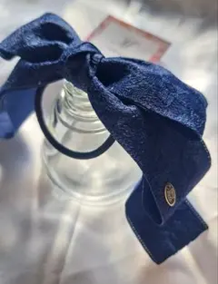 リボンヘアゴムハンドメイド♡たらりんリボン♡親子お揃い♡ネイビー♡レース