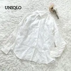 ユニクロ リネンシャツ 長袖シャツ 麻100% ホワイト L 無地 通勤