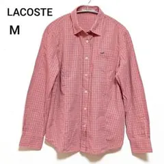 LACOSTE　ピンク　チェック　シャツ　刺繍ロゴ付き　M