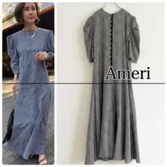 美品Ameriアメリ2WAYメディギンガムチェックパフスリーブワンピ黒石奈央子のサムネイル