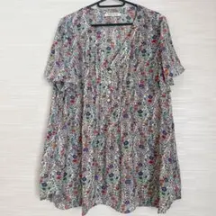 ROSE+OLIVE 花柄 Vネック 半袖シャツ レッド ブルー チュニック