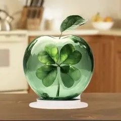 754 グリーンアップル アクリルスタンド　りんご　緑　四つ葉　オブジェ
