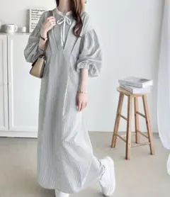 【新品】classicalelf 2wayストライプ柄バルーンスリーブワンピース