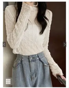 GRLウェーブモックネックメロウシアートップス[dk909]Sサイズ アイボリー