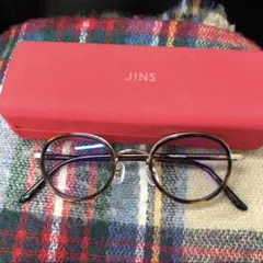 JINS ブラウン ラウンドメガネ ケース付き