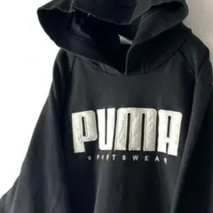 プーマ PUMA ロゴ刺繍 スウェット パーカー XL ブラック 黒 古着