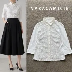 ✨極美品✨ナラカミーチェ ストレッチ ストライプ 七分袖シャツ グレー 