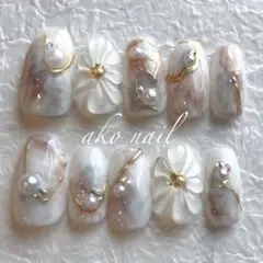 ショートバレリーナ　ニュアンス　ぷっくりお花　成人式　前撮り　結婚式　推し活