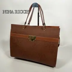 NINA RICCI ブラウン　ハンドバッグ ゴールド金具 イタリア