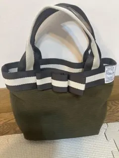 オリーブグリーン トートバッグ　リボン