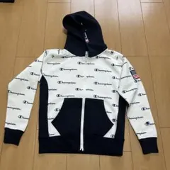 Champion フード付きパーカー ホワイト/ネイビー