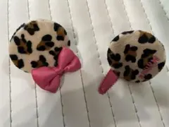 ディズニー【人気レア】ミニーちゃんヒョウ柄ピンクリボンヘアアクセサリー　即日発送