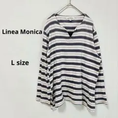 Linea Monica カットソー　L ボーダー　長袖　キーネック　ロンT