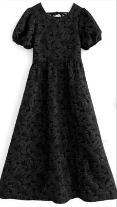 GRL 花柄エンボスバックリボンフレアワンピース　ブラック