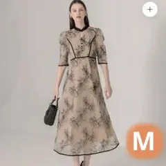 【新品未使用】Leja パイピングプチハイネック花柄刺繍ラメレースロングドレスM