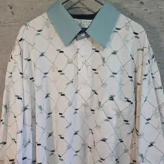 US古着 ポロシャツ 総柄 ゴルフ 襟切り替え レトロ L~XL シングルのサムネイル