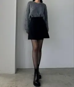 Louere / ルエレ　インナーパンツ付ラップ風ミニスカート　ブラック　S