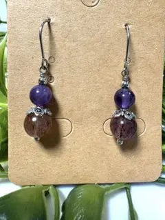 P116 天然石 ハンドメイド ピアス アメジスト ストロベリークォーツ