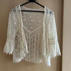 アイボリー レース 半袖カーディガン