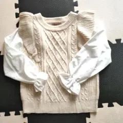 アイボリー ケーブル編み フリル袖セーター 100cm〜