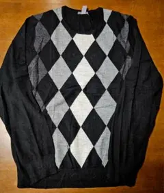 送料無料/美品アーガイル柄GOLF ニットセーターBLACK