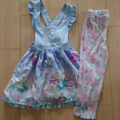 ECONECO アリスのイラスト入りジャンパースカートとレギンスセット100cm