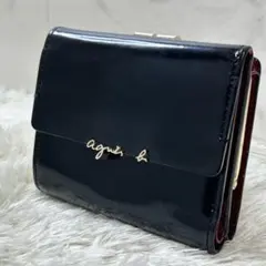 Agnes bアニエスベー エナメル バイカラー 二つ折り財布 がま口 ブラックのサムネイル
